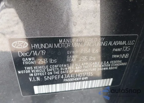 2020 Hyundai Sonata Sel z USA, uszkodzony, nr VIN 5NPEF4JA4LH017135